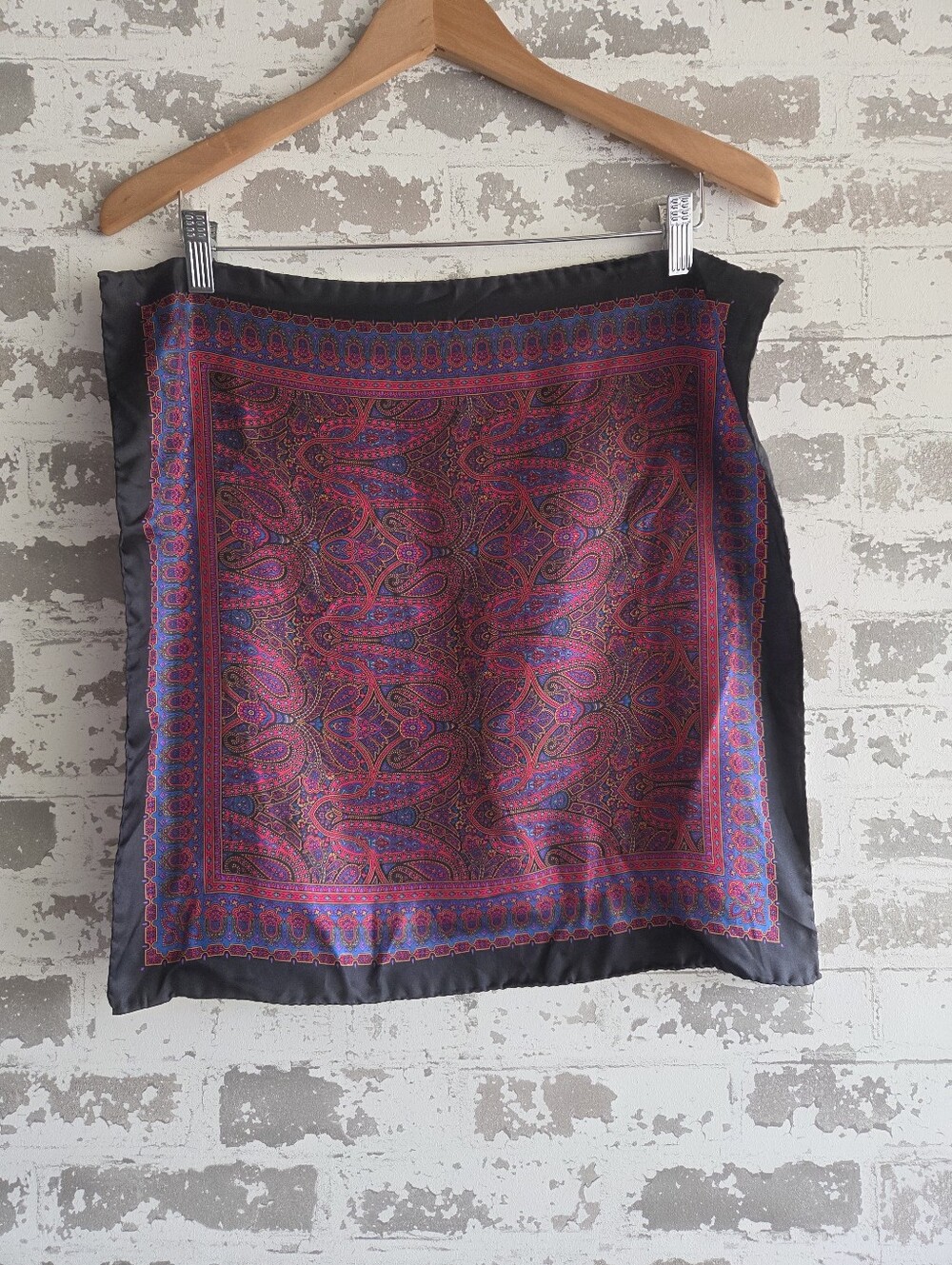Vintage Neiman Marcus Silk Scarf Paisley Square Pink Blue Black 19"